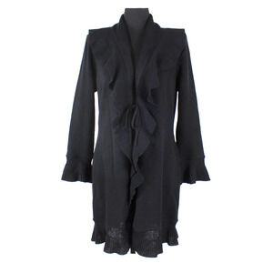 St. John Collection Kelly Coat Sweater Cardigan Ruffle Trim Long Tie Closure 6